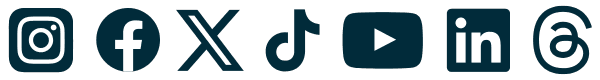 Logos d’Instagram, Facebook, Twitter (X), TikTok, YouTube, LinkedIn et Threads
