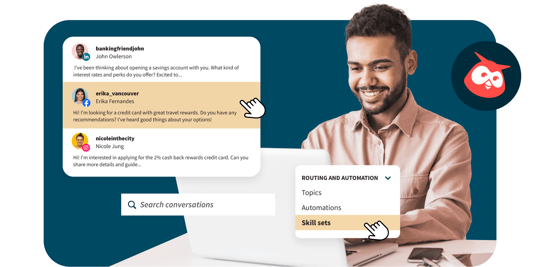 Homme sur un ordinateur portable utilisant Hootsuite Inbox