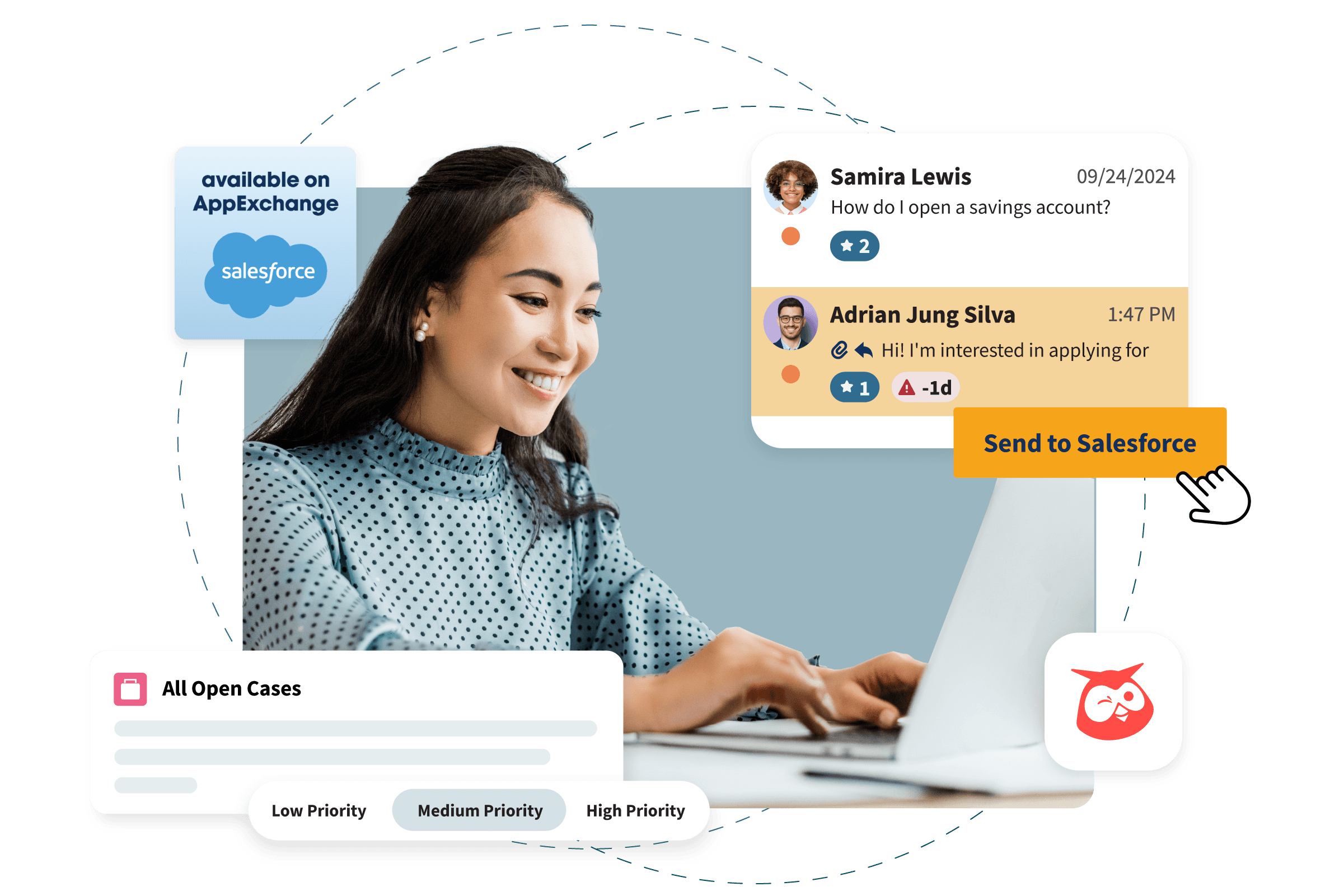 Femme sur un ordinateur portable utilisant l’intégration Salesforce de Hootsuite