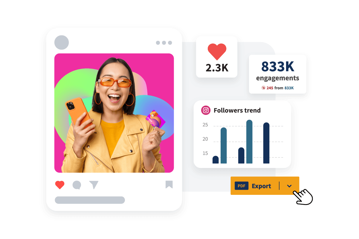 Femme sur un ordinateur portable avec les indicateurs Hootsuite et le bouton d’exportation