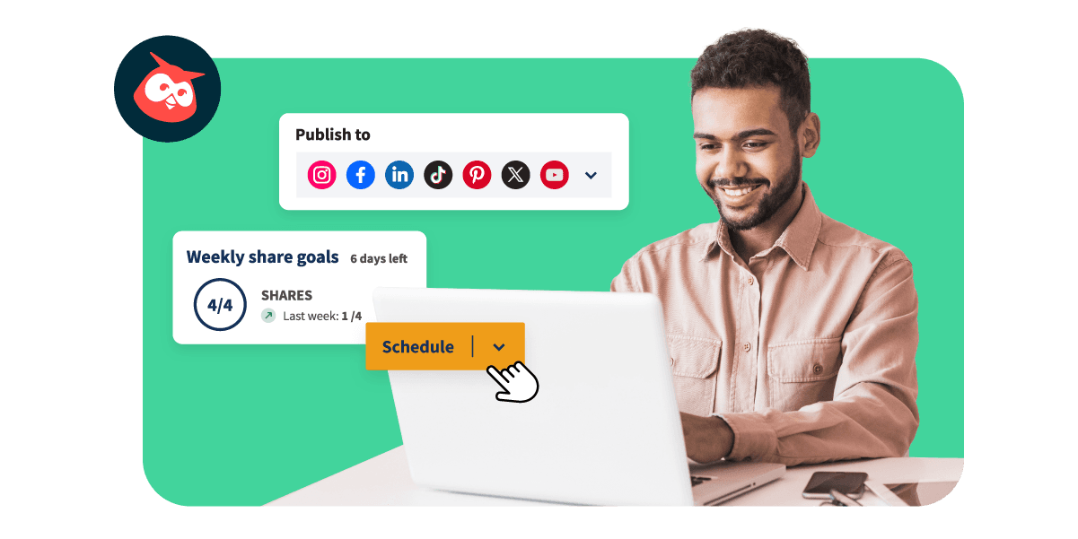 Homme sur un ordinateur portable utilisant Hootsuite Amplify