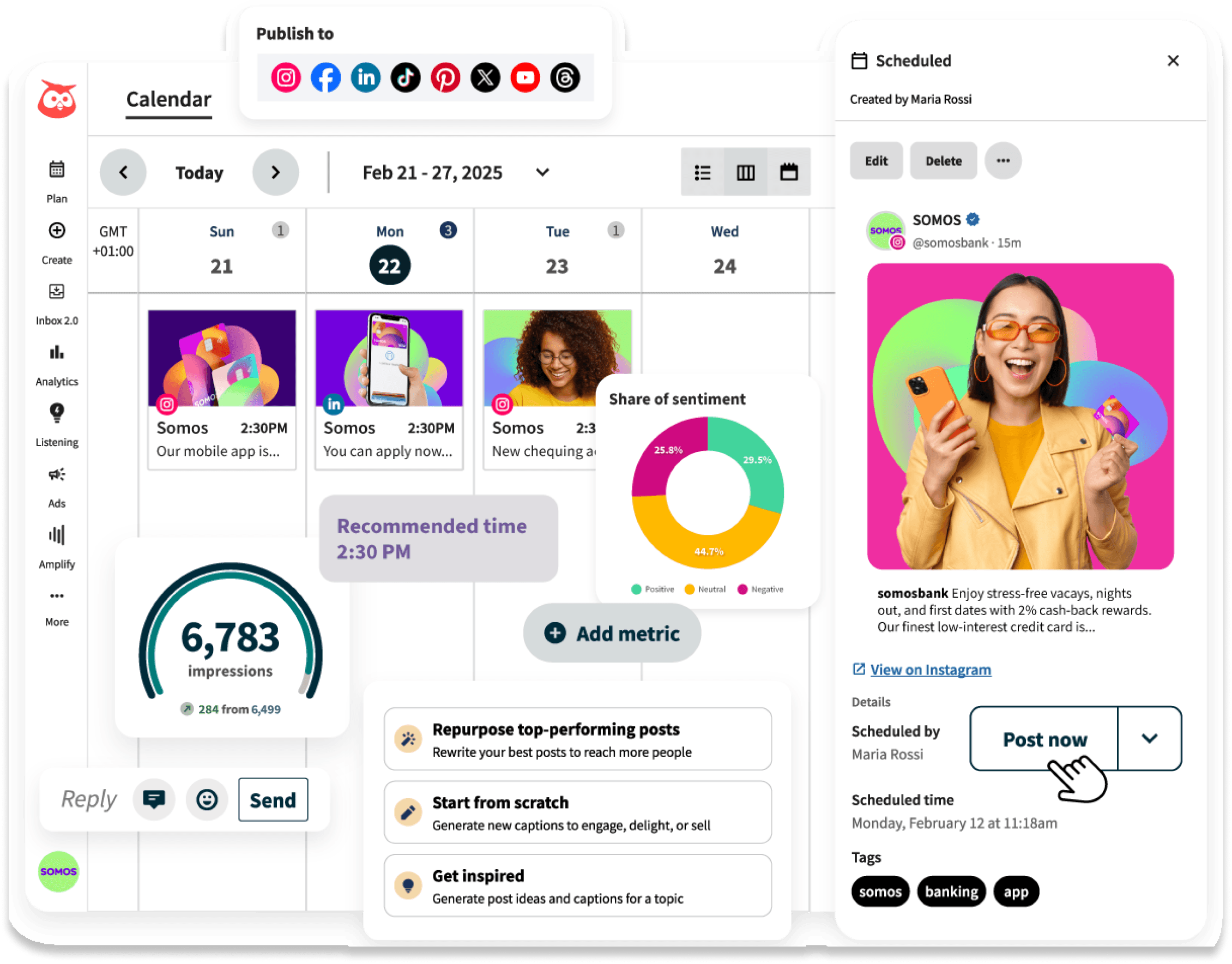 Plateforme Hootsuite avec vue calendrier