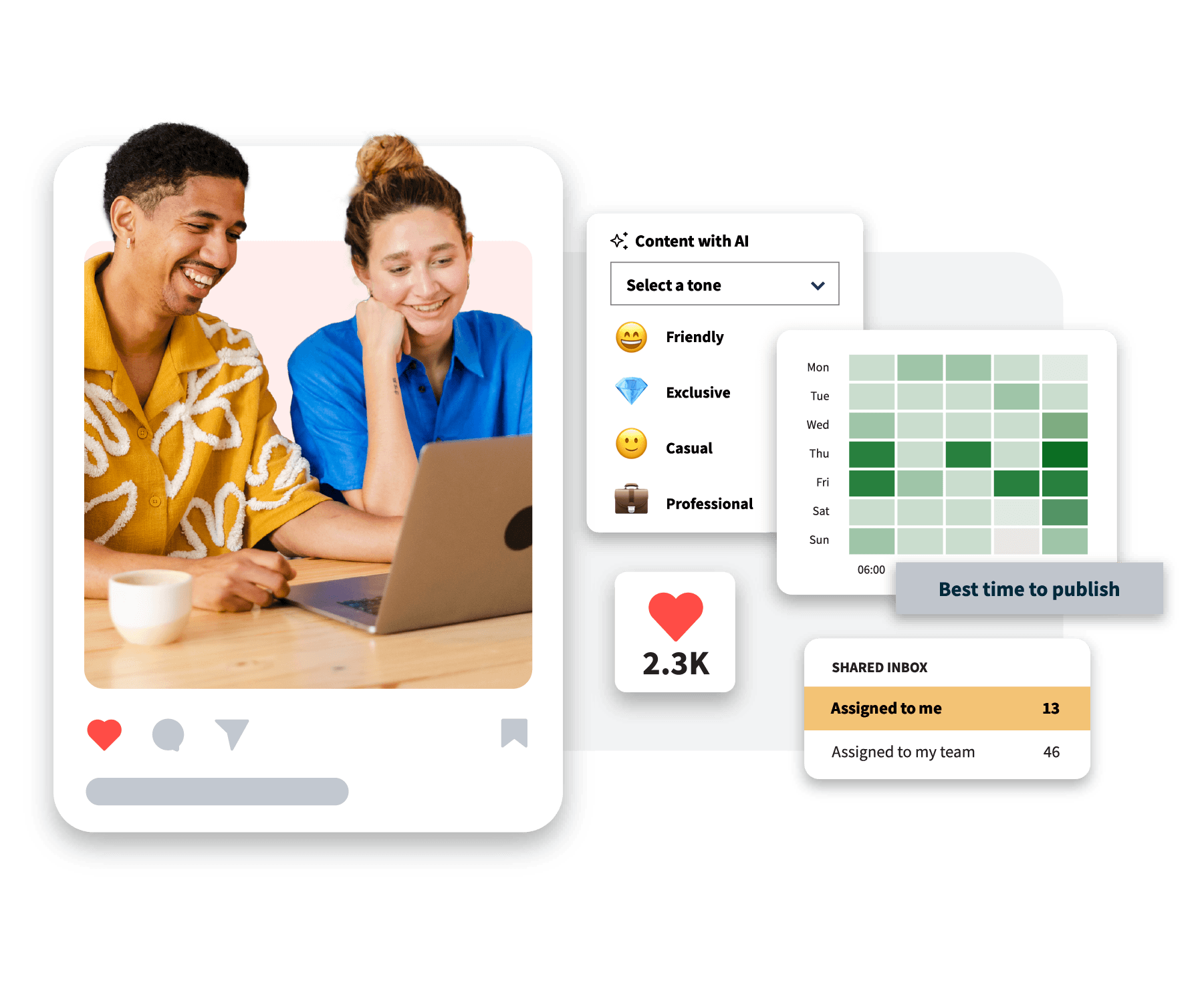 Homme sur un ordinateur portable avec des graphiques du tableau de bord Hootsuite