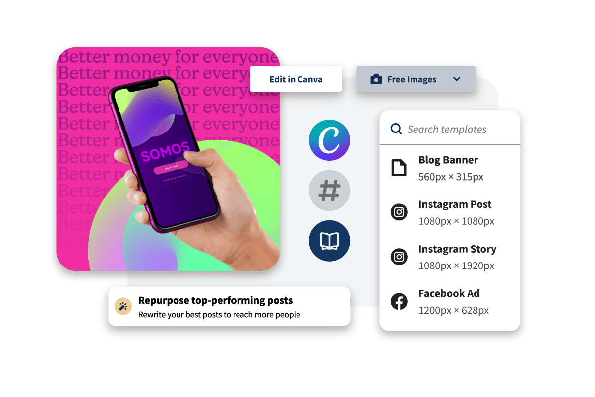Modèles Canva, bibliothèque multimédia et outils de publication de Hootsuite