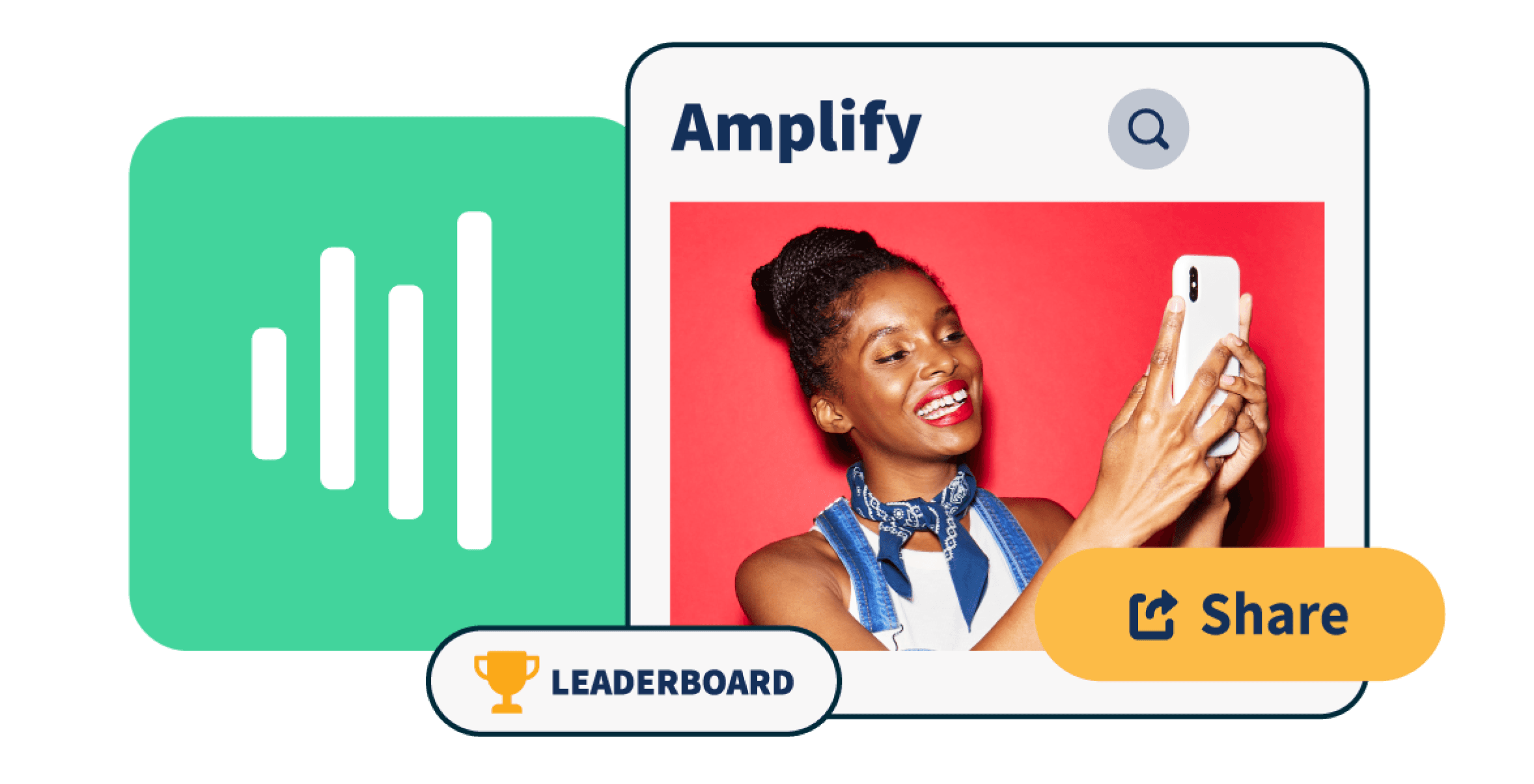 Icône Hootsuite Amplify avec une femme tenant son téléphone